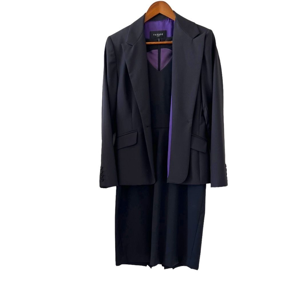 FARAGE Wool Blazer & Dress Suit In Black Size 6